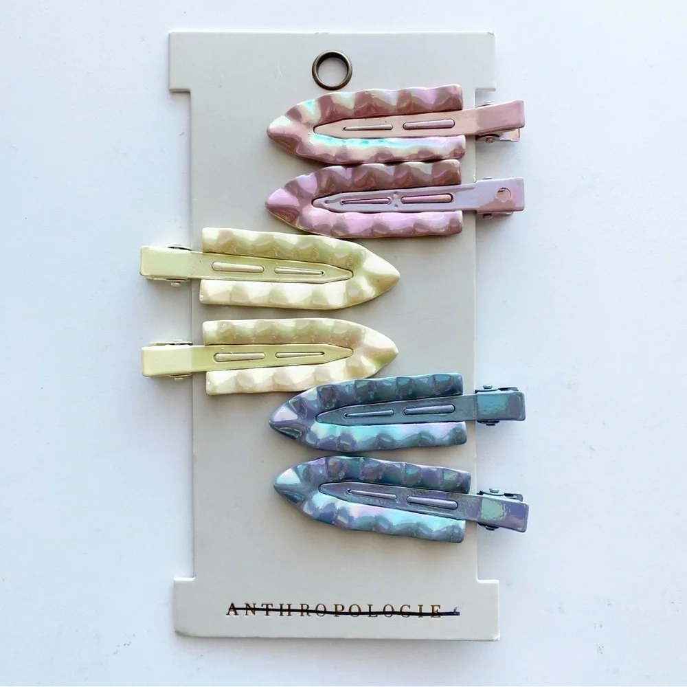 ANTHROPOLOGIE Iridescent Hair Clips Set of 6 NWT
